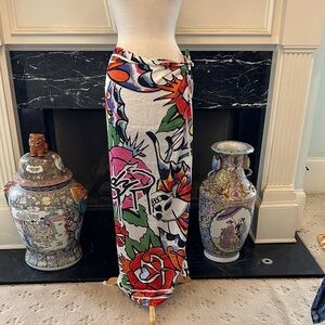 Genuine “Ed Hardy” Floral/tattoo design/skull design 43”x 43” scarf